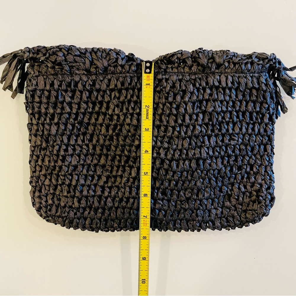 BTB Los Angeles Black Raffia Straw Clutch Purse Bag - Picture 10 of 10